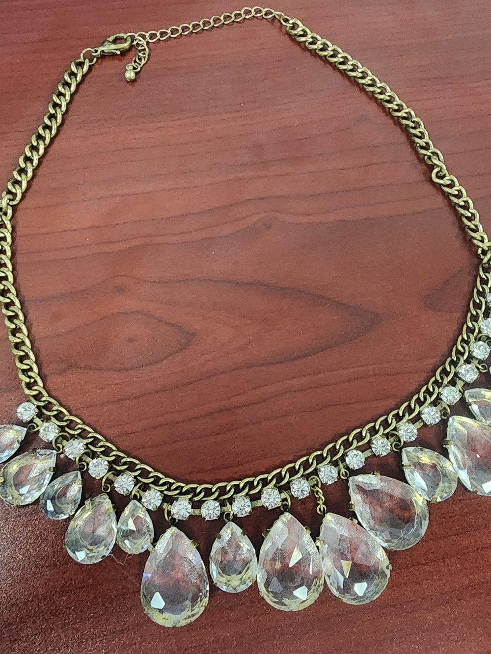 Gold-Tone Clear Teardrop Crystal Statement Necklace